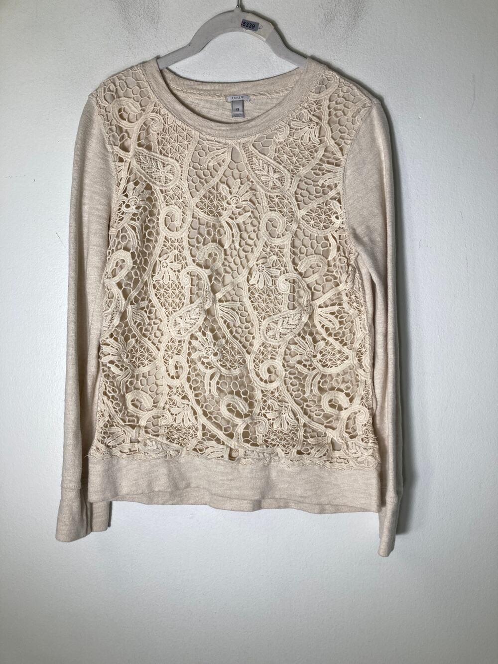 J. Crew Cream Crochet Front Sweatshirt  Sz S
